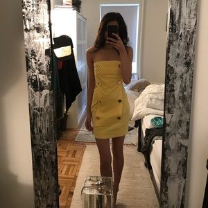 Yellow Strapless Alexis Dress w/ Gold Buttons